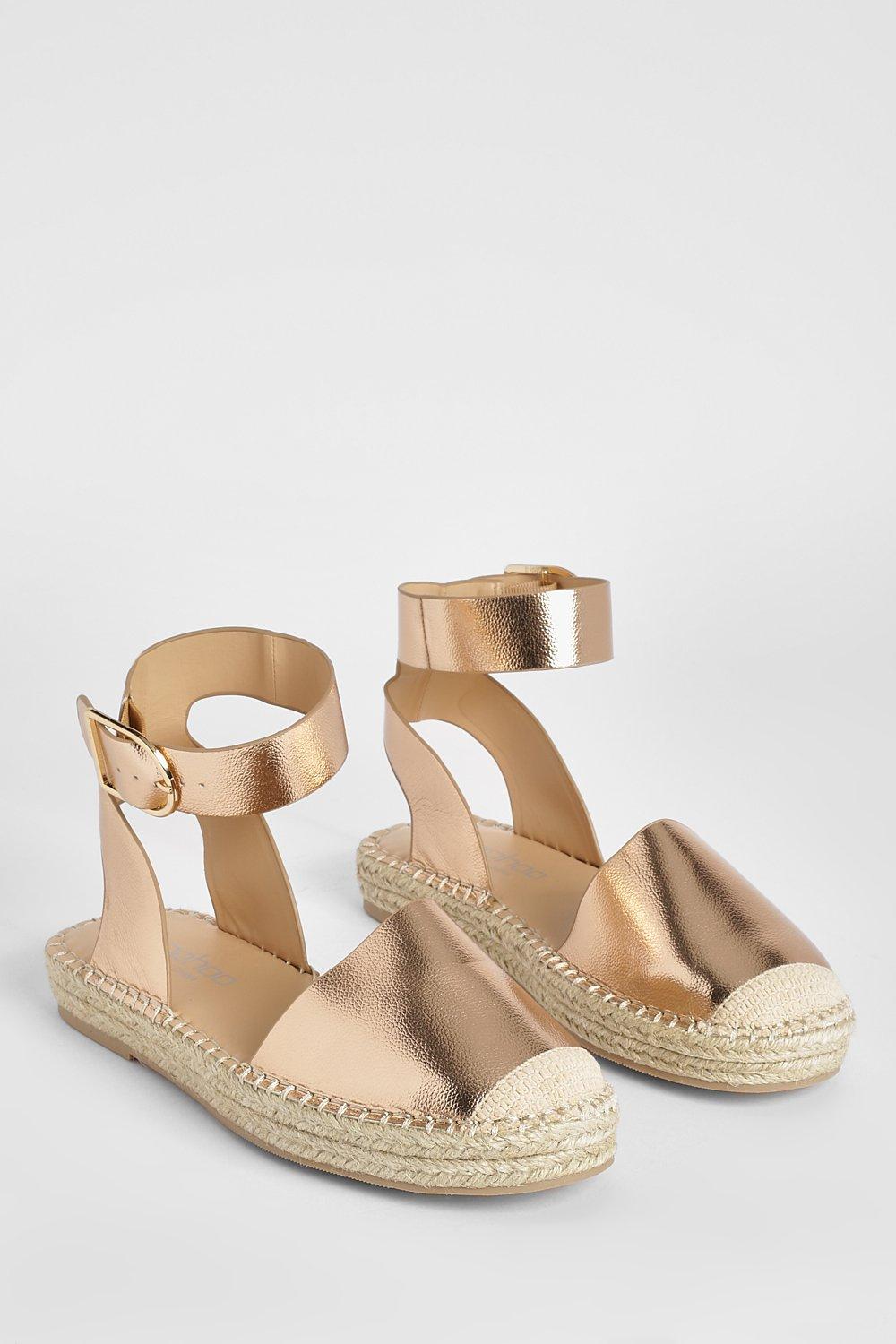 Metallic Closed Toe Buckle Detail Espadrilles